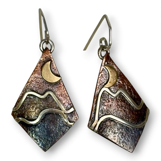 Moon over mountain earrings